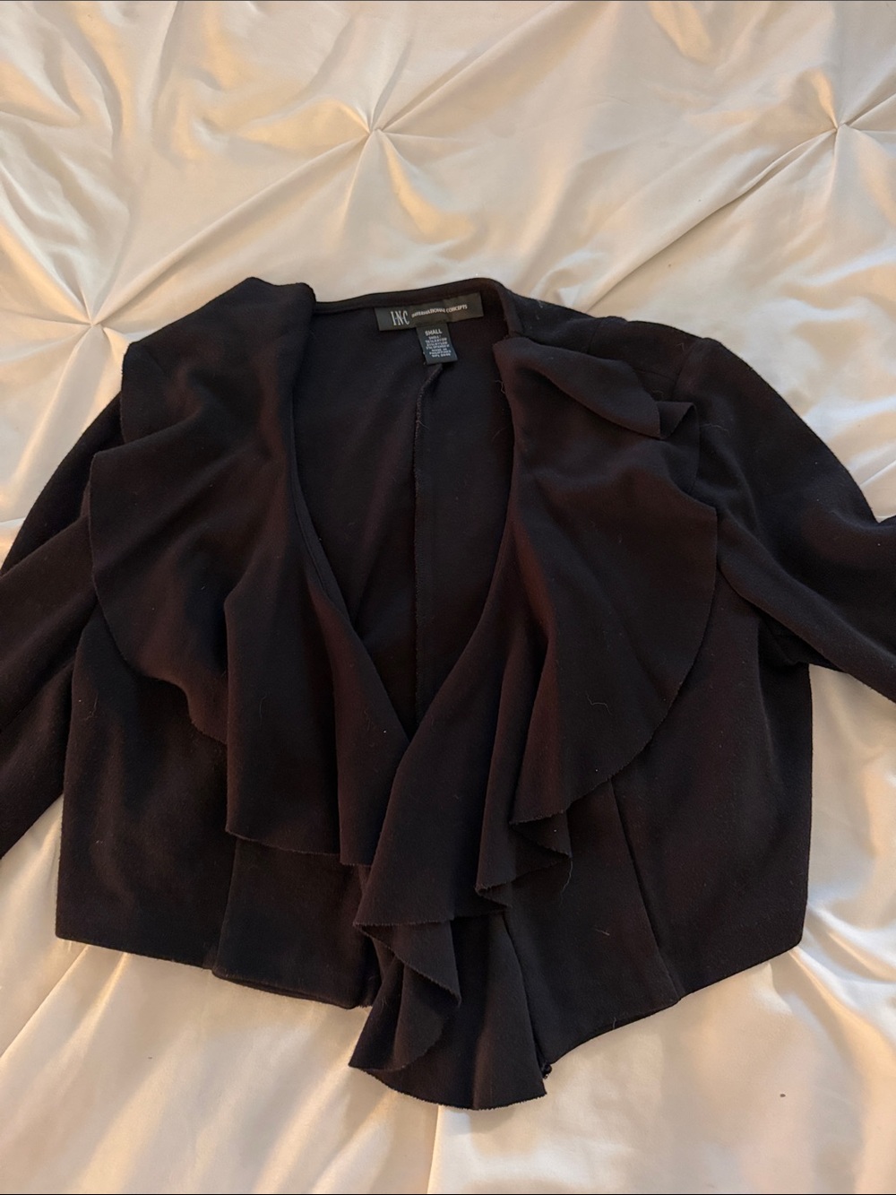 INC International Concepts Black Ruffle-Front Open Jacket